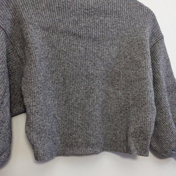 Boxy Mock Neck Balloon Sleeve Cropped Ribbed Knit Sweater - Picture 6 of 8